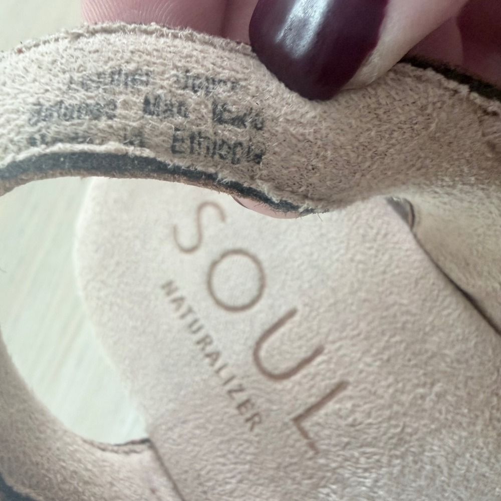 Soul Naturalizer Trio Brown Leather Floral‎ Laser Cut T-Strap Sandals Womens 7M - Picture 5 of 10